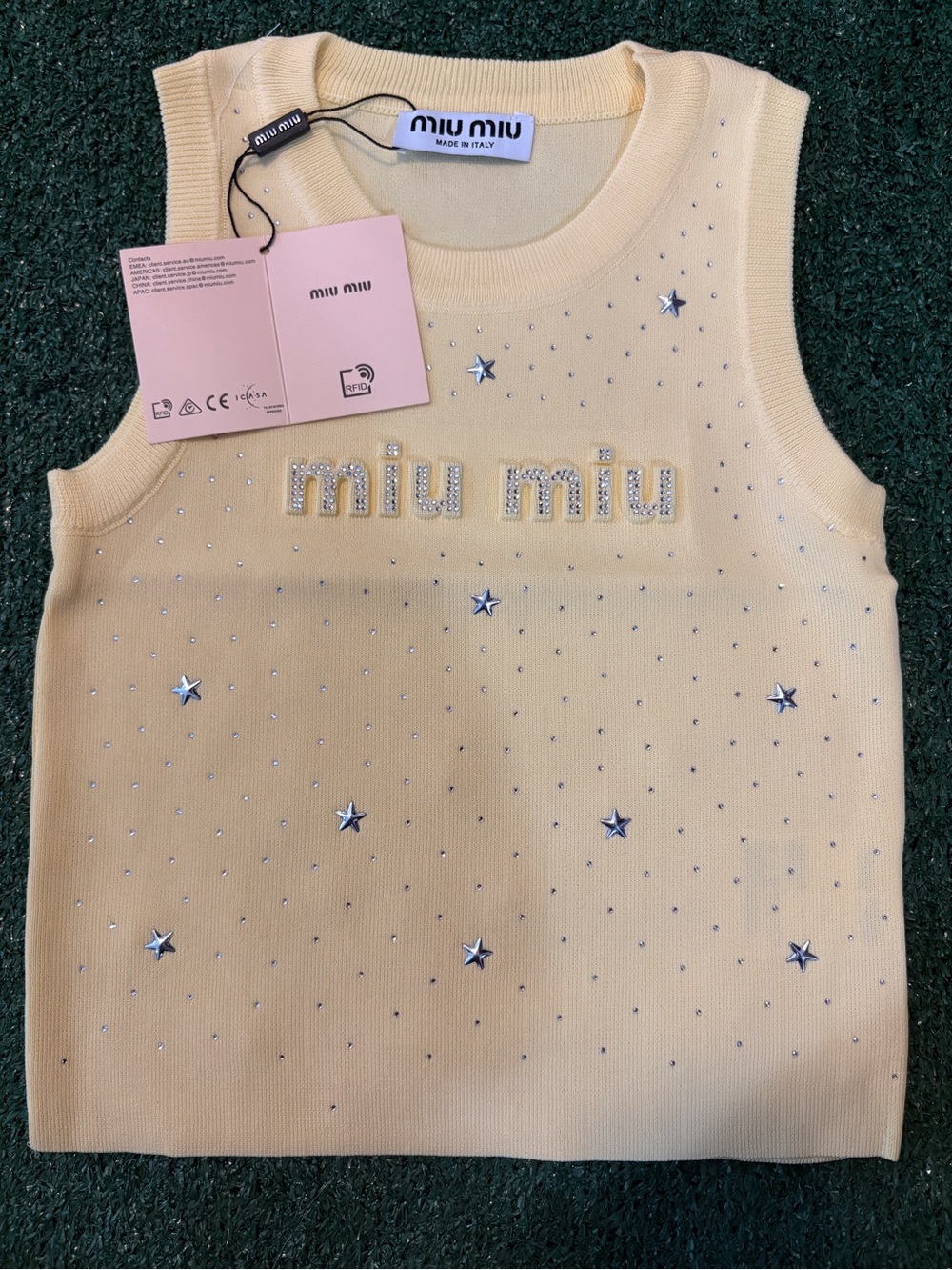 Miu Miu Pale Yellow Embellished Knit Tank Dress SIZE S